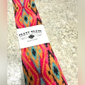 Crazy Train Skinny Scarf - Coral Aztec